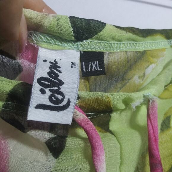 Leilani Floral Capri Cover Up Pants Semi Sheer Vacation Beach Size L/XL - Picture 5 of 6